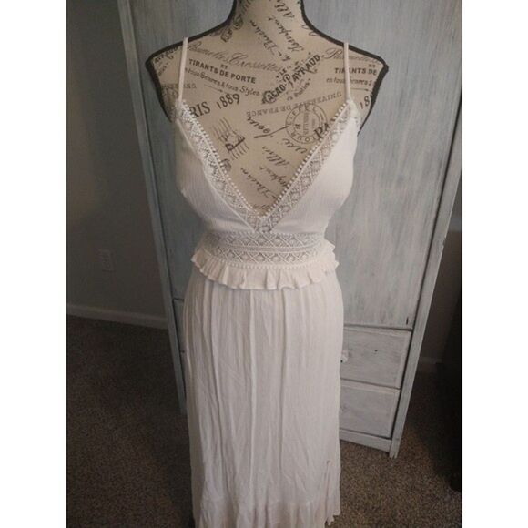 Shero  Lace Ruffled  maxi sleeveless  dress Md White Boho Cottage Core Beachy - Picture 5 of 11